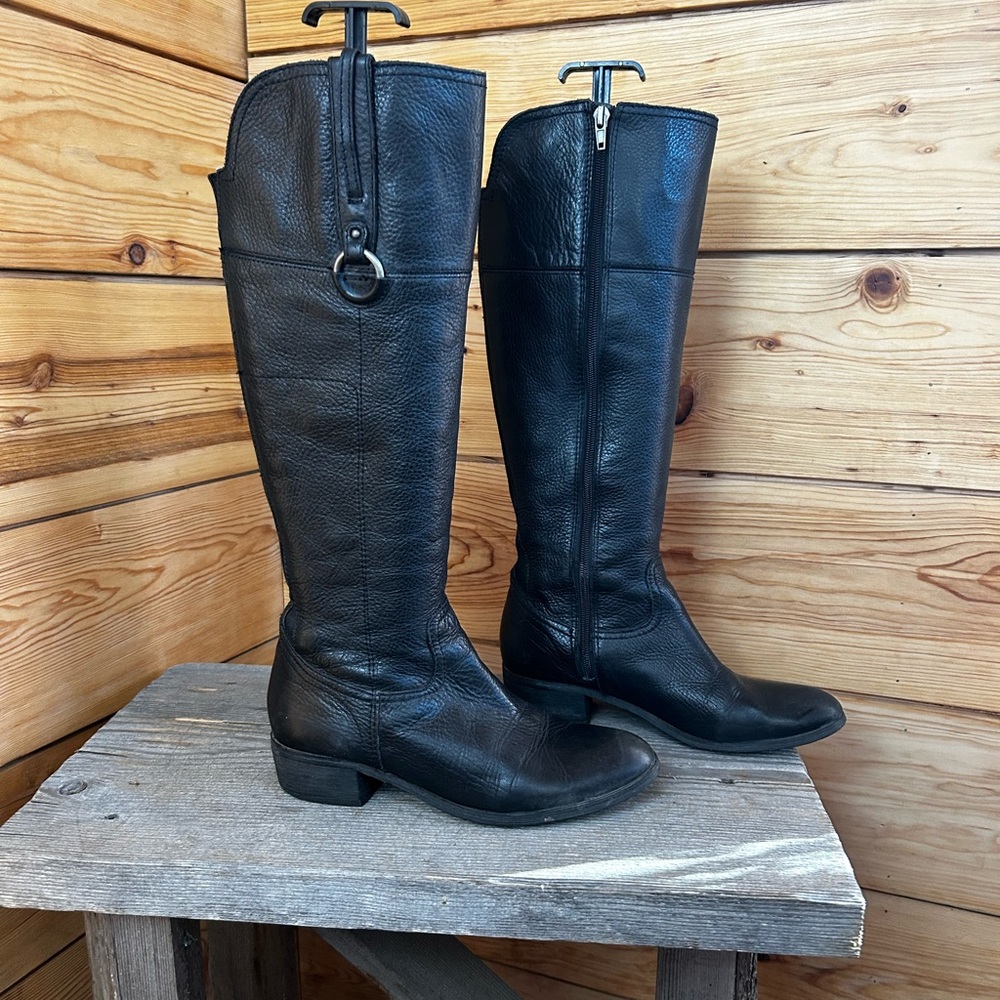 Crown Vintage Black Over Knee Riding Boot Equestrian Womens 7 Retro Quiet Luxury